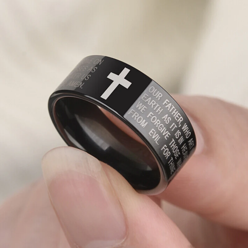 MANGO sky Stainless Steel Jesus Cross Ring Letter Bible Prayer Finger Rings For Men Women cross rings stainless steel rings finger rings metal rings