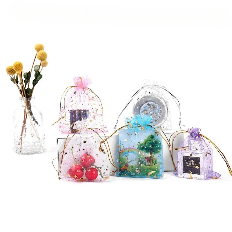 Gift Bags 50/100 Pcs Drawstring Jewelry Candy Packaging Star Moon Small Organza Pouches Wedding Favor
