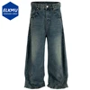 Men's Vintage Blue Baggy Jeans Washed Retro Loose Straight Denim Pants 1