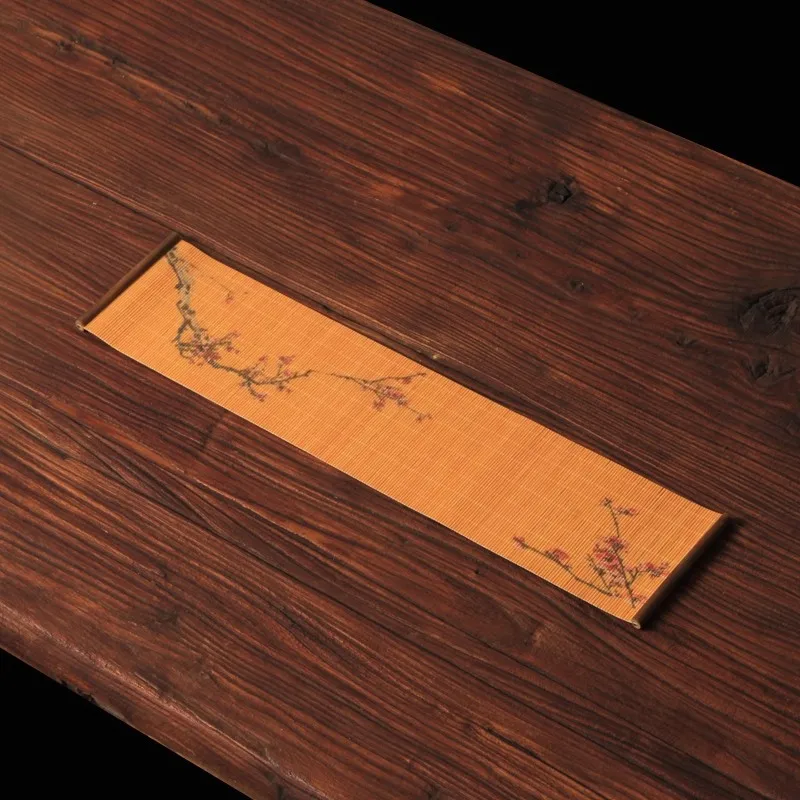 Handwoven Bamboo Tea Mat Set - Printed Classical Chinese Tea Tray Coaster, Zen Meditation Table Runner, Heat-Resistant Cup Pad,