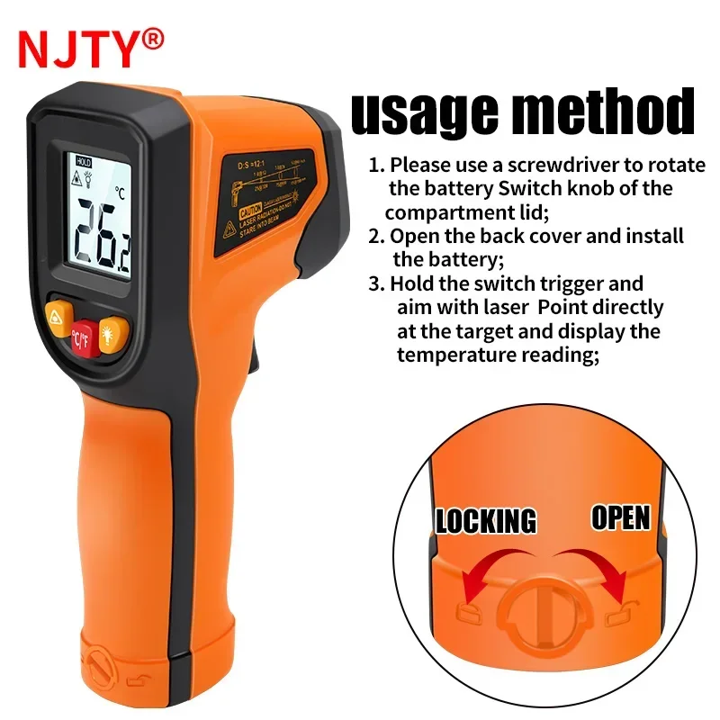 T400 T600 Digital Infrared Thermometer -50~600℃ Laser termometro Pyrometer Gun Non-Contact Laser Temperature Meter  gauge Tools