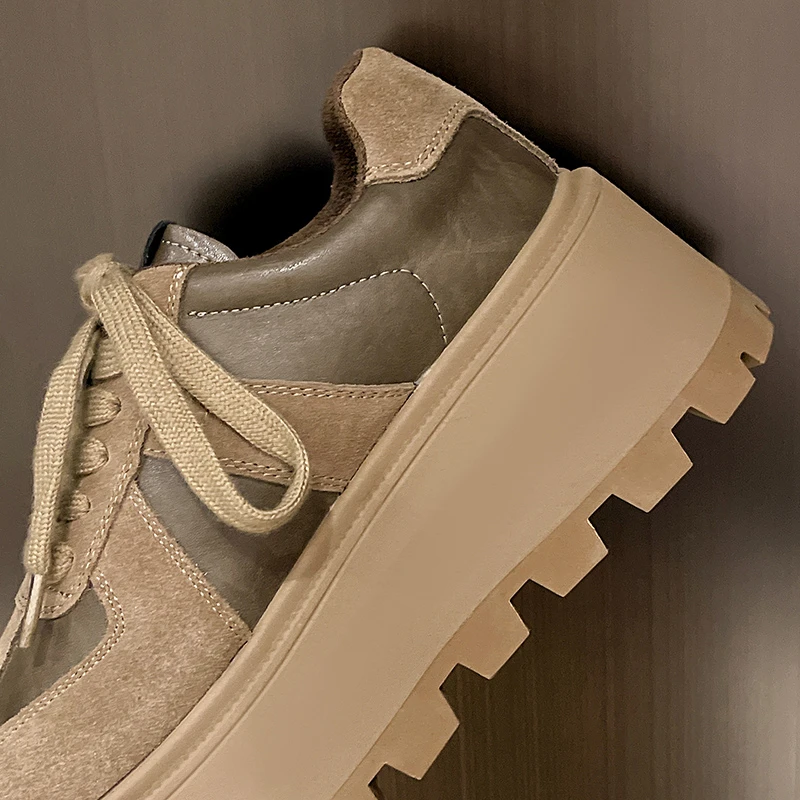 Aphixta Women Casual Sneaker Boots Shoes Woman Lace Up Platform Height Increasing Modern Boot Chunky Sole Khaki Ankle Boots