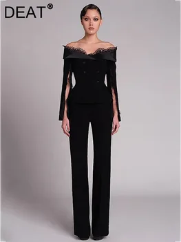 بذلات جمبسوت دانتيل مرقعة طويلة بدون أكمام للنساء ، رقبة قارب ، بذلات لعب أنيقة للحفلات ، موضة مسائية ، جديد ، صيف ، 13DB4240 ، 1