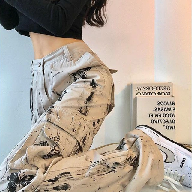 Women Hot Cargo Pants High Waist Loose Streetwear Baggy Printed Hip Hop  Joggers Pants Tie Dye Trousers - China Women Trousers and Women Pants price