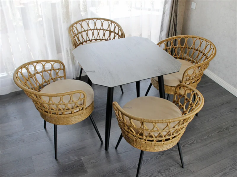 Description Picture 6 of itemNordic Rattan Chair Three Piece Set Combined Outdoor Furniture Leisure Homestay Chairs Balcony Garden Table Outdoor Furniture