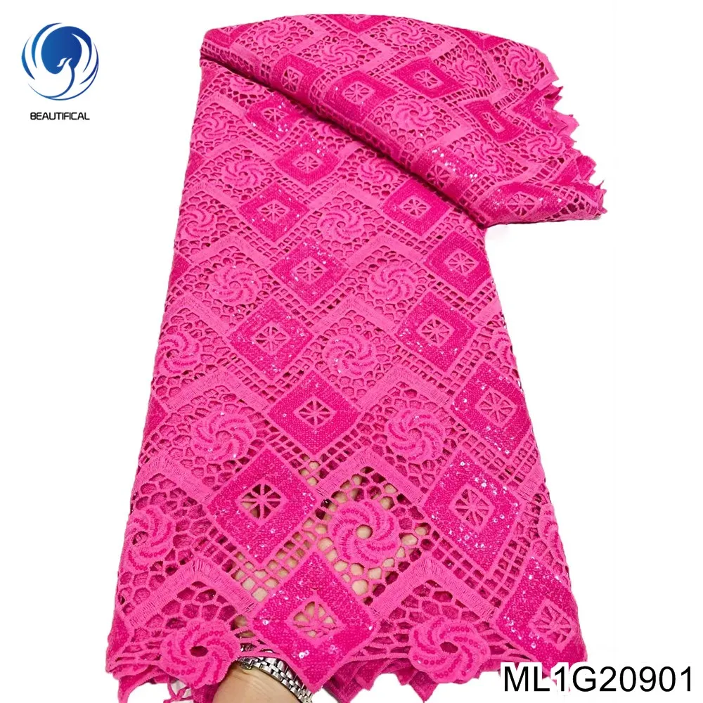 

2023Regular patterns Sequins Decoration Nigerian Guipure Water Soluble Cord and Hollow-carved Lace Fabric for Party DressML1G209