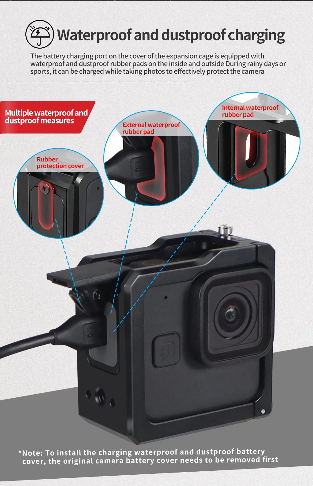Camera Cage Rig Protective Frame Metal Case for HERO 11 Black Mini Side Door Ba
