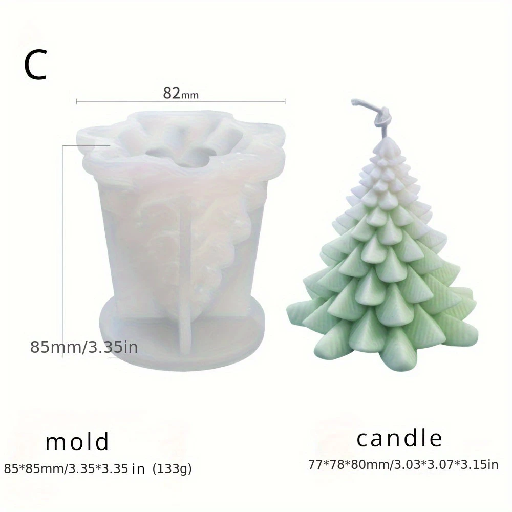 thumbnail image 1 of Molde de silicona para velas de árbol de Navidad con geometría 3D, molde de resina de pino para jabón, molde de yeso, kit para hacer chocolate de cedro, decoración navideña, regalo DIY, 1 of 5