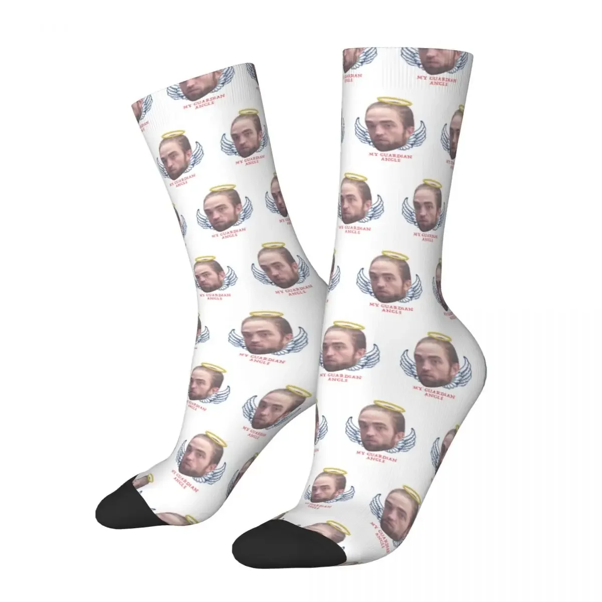 

Retro Robert Pattinson Is My Guardian Angel Football Socks Novelty Street Style Crazy Middle Tube Socks for Unisex Breathable