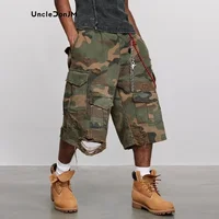 Destroy Camouflage Grinding Washed Cropped Pants Ripped Shorts Loose Wide-leg Shorts 1