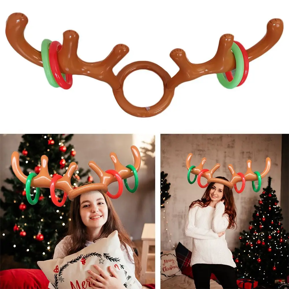 New Year Decoration Santa Funny Reindeer Antler Hat Inflatable Toys Ring Toss Christmas Game Outdoor Activity Xmas Kids Gift 5