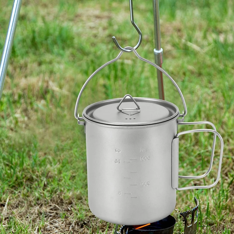 Outdoor Titanium Pot Cup Mug Pots Tableware Camping Cup Picnic Water Mug Of Coffee Tea With Lid Pot 750Ml