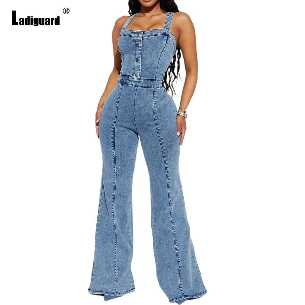 

Women Sleeveless Fashion Jeans Demin Jumpsuit Girls Wide Leg Denim Pants 2023 European and American Sexy Button Up Jean Overalls
