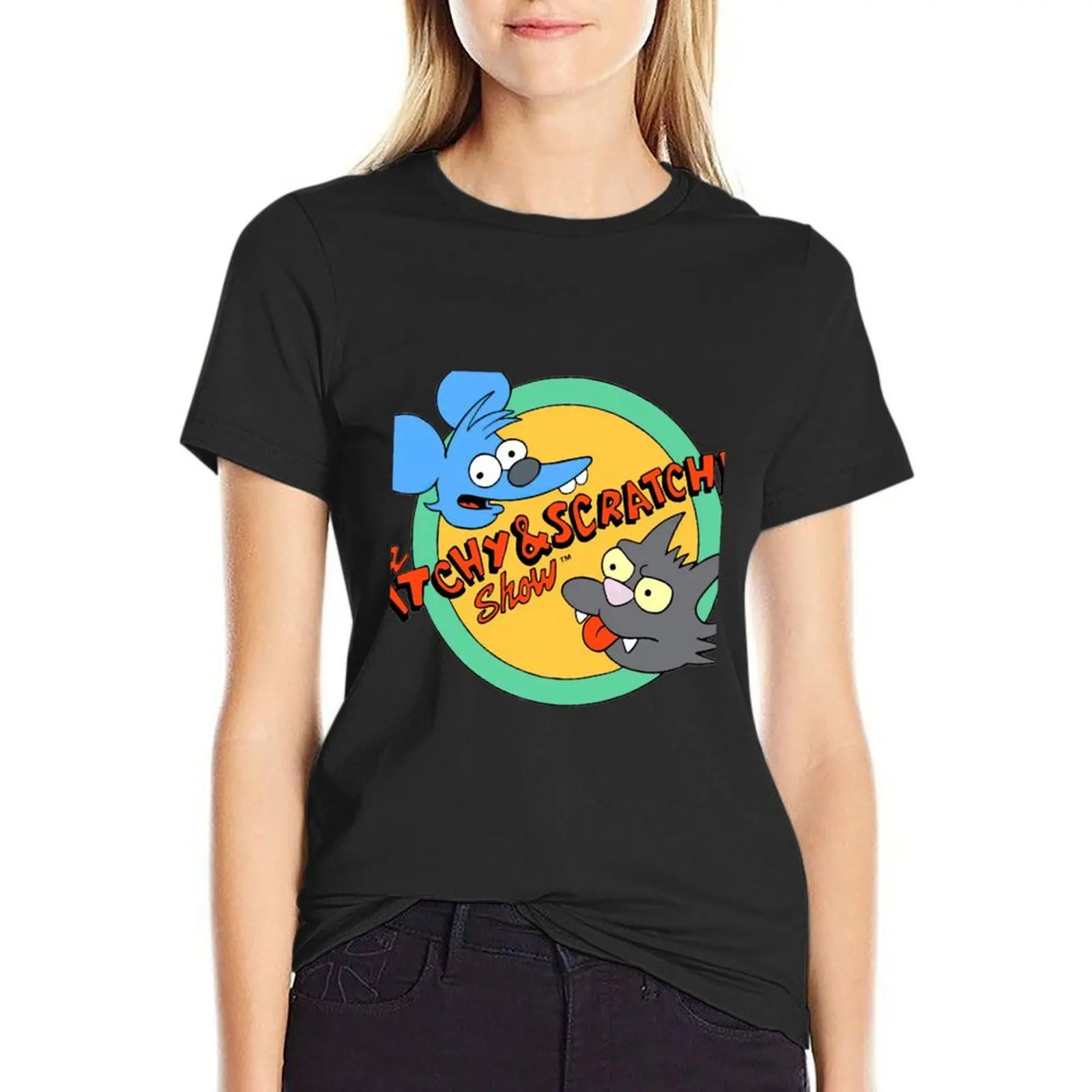 

The Itchy and scratchy Cartoons T-shirt Short sleeve tee graphics white t-shirts for Women