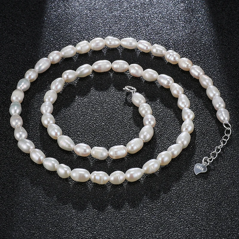 Collana Perle Donna In Argento 925 Con Vere Perle D'Acqua Dolce – Girocollo Con Perla Mobile, Gioiello Elegante Per Donne E Ragazze