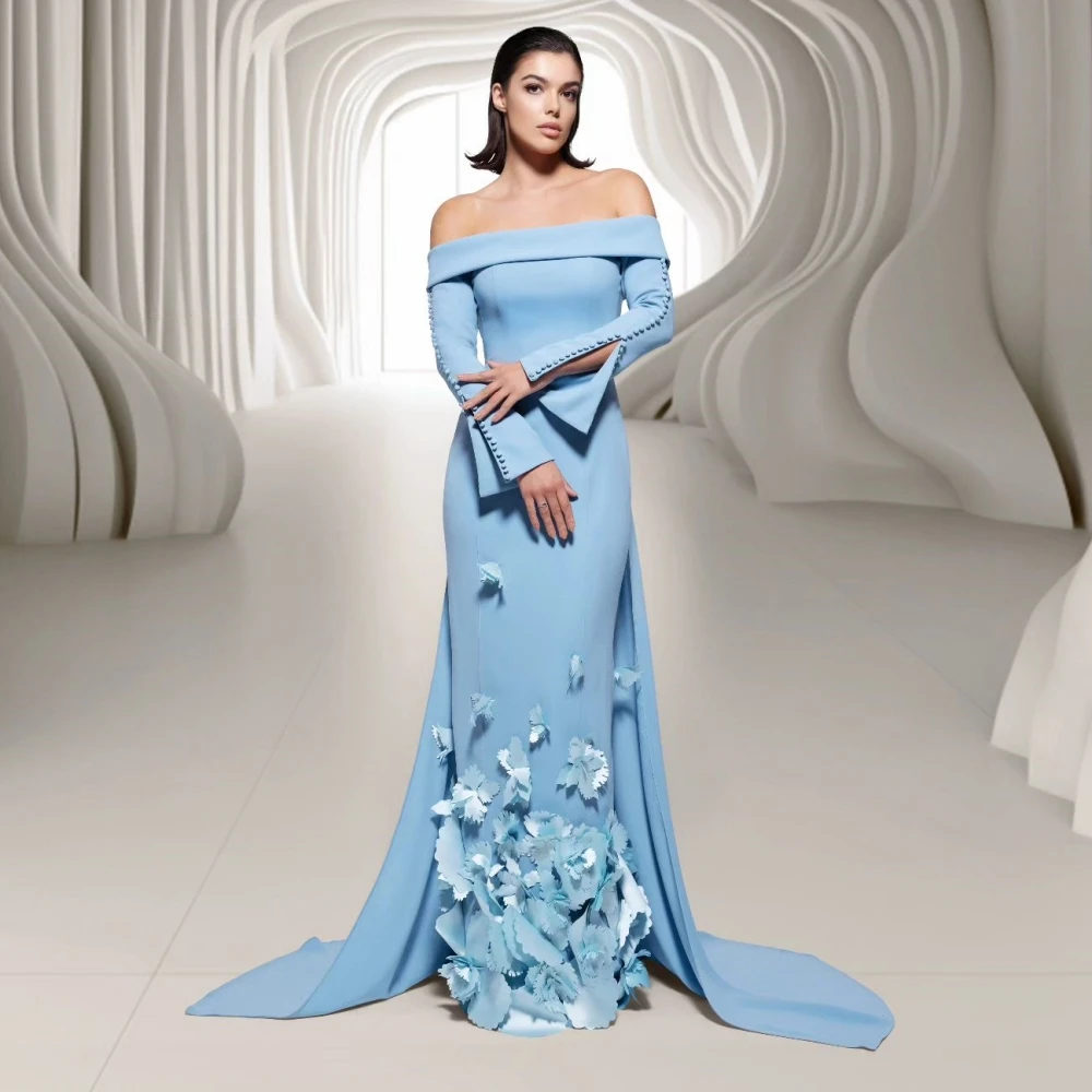 Sparkle Exquisite  High Quality Jersey Draped Button Applique Graduation A-line Off-the-shoulder Bespoke Occasion Gown