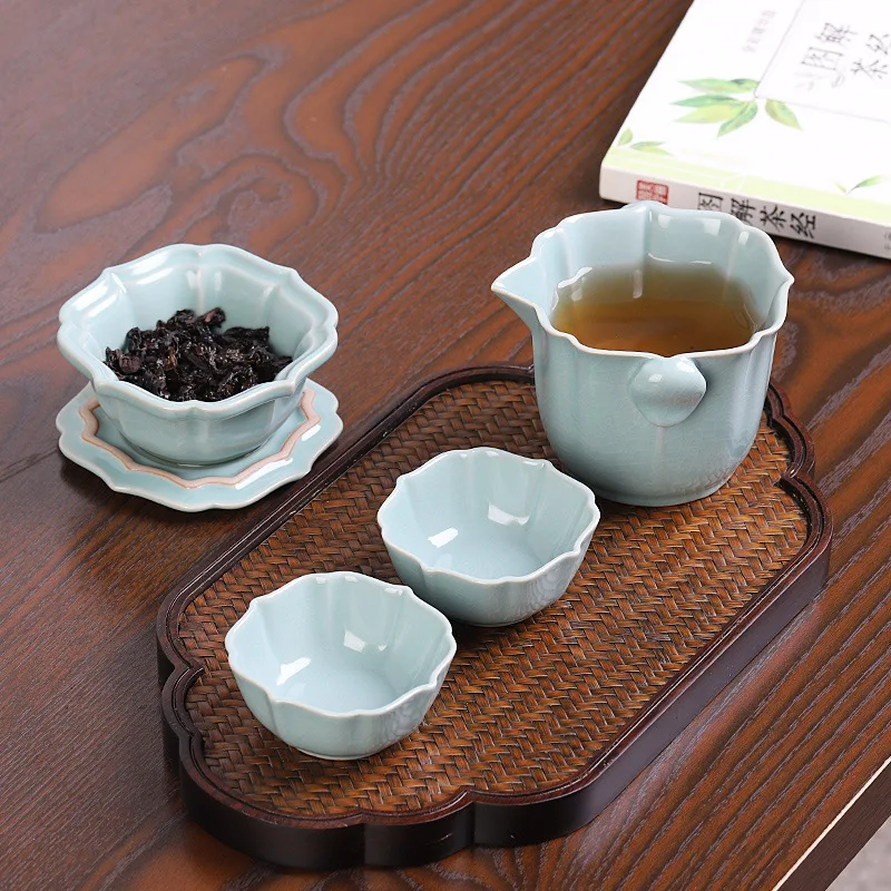 Ceramic tea set, 1 pot, 2 cups, portable integrated storage bag, outdoor, camping, home kung fu tea maker