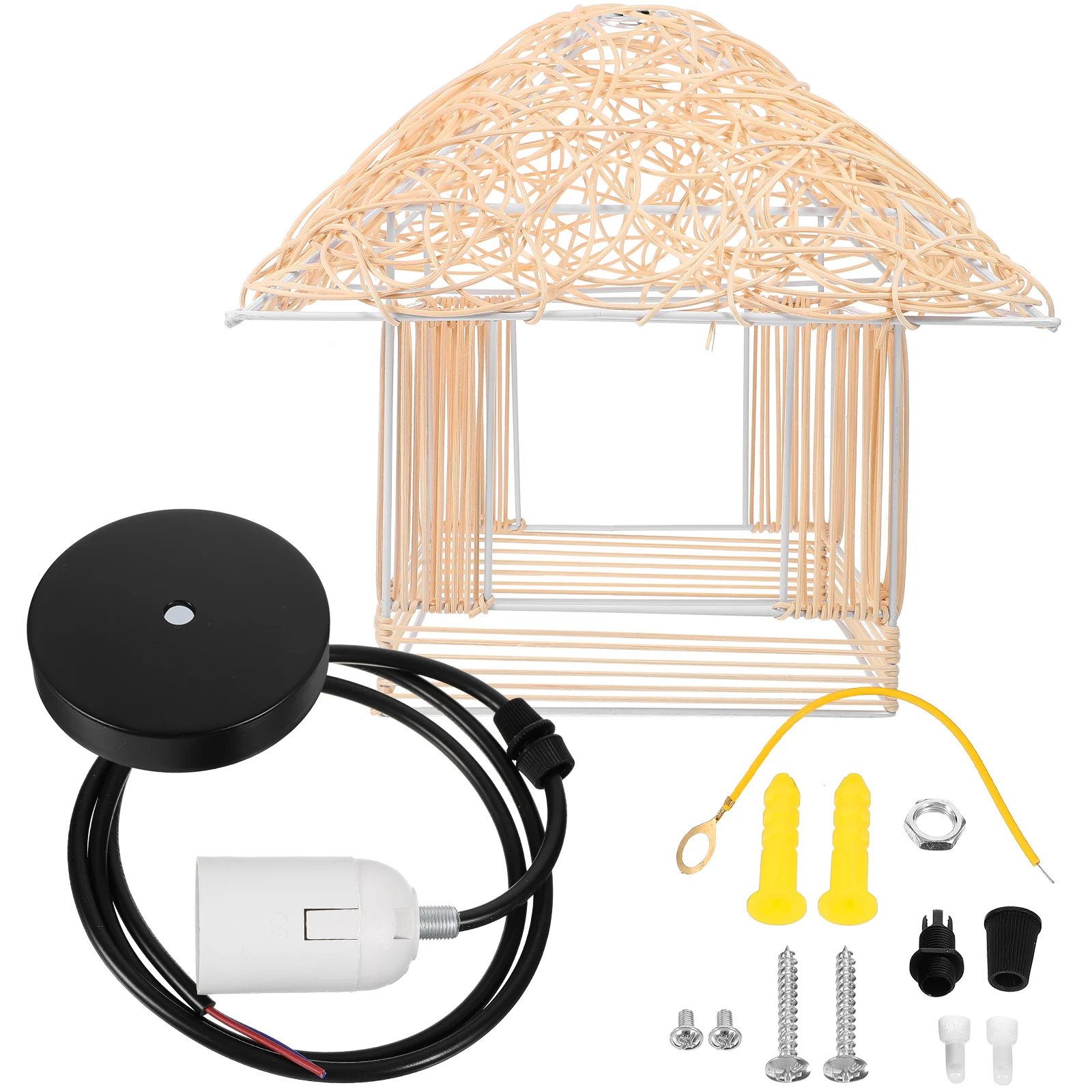 

Living Room Rustic House Shaped Ceiling Light Rattan Woven Ceiling Lamp Rattan Hanging Light Woven Hanging Lamp Pendant Light