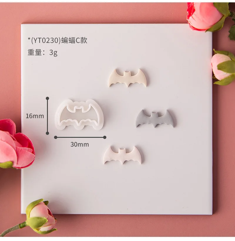 Description Picture 5 of itemHalloween Series Creative Mini Bat Shape Clay Cutting Molds Cutters For Making Soft Clay Earrings Jewelry Accessories DIY Gifts