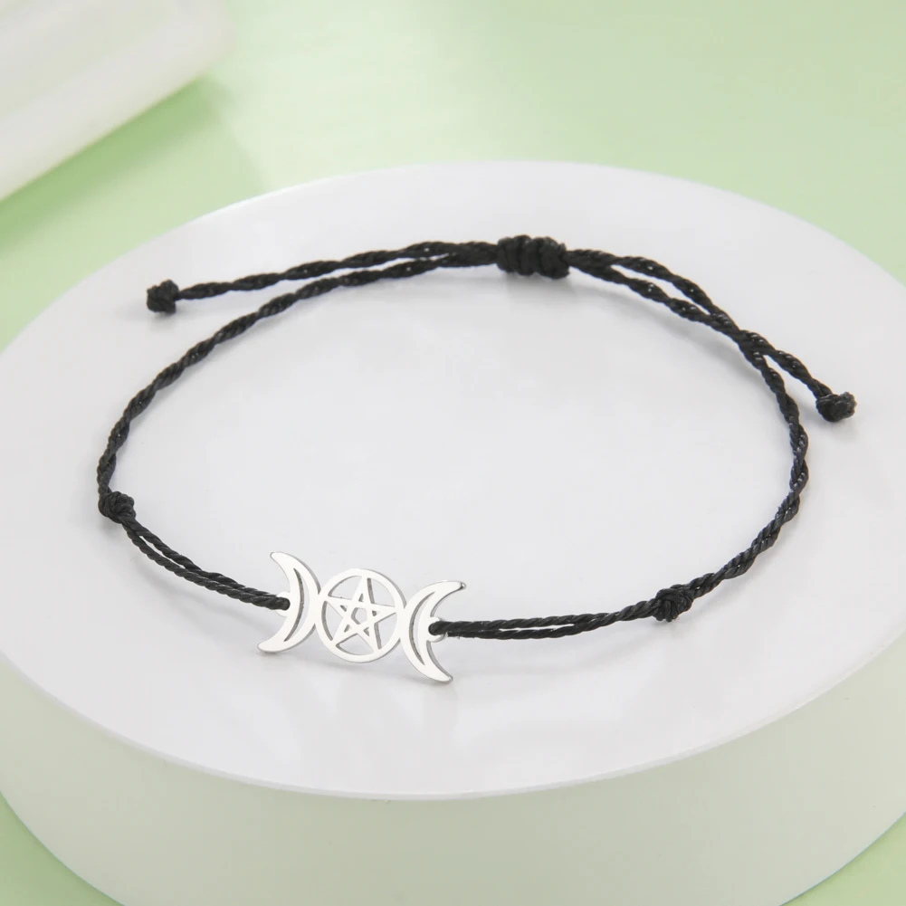 Dawapara Triple Moon Wicca Fußkettchen Armband Halbmond Pentagramm Göttin Symbol Edelstahl Armband Vintage Schmuck – Detail 16