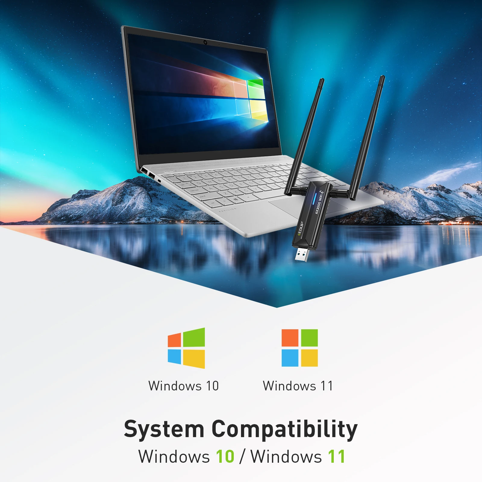 EDUP AX1672 WiFi 6E Ultra-fast USB 3.0 High-Speed 3000Mbps Wireless Network Card WiFi Adapter Tri-Band 2.4G 5G 6G Antenna