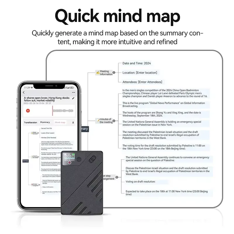 A5 AI Voice Recorder GPT Smart APP Control Audio Mind Map Real Time Transcription/Summary/Translation Phone Calls Recording