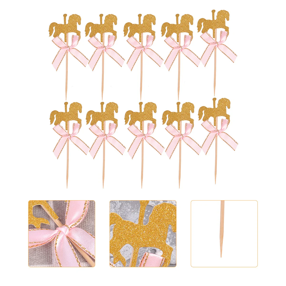

50 Pcs Insert Card Cake Dessert Topper Bamboo Party Supplies Horse Pick