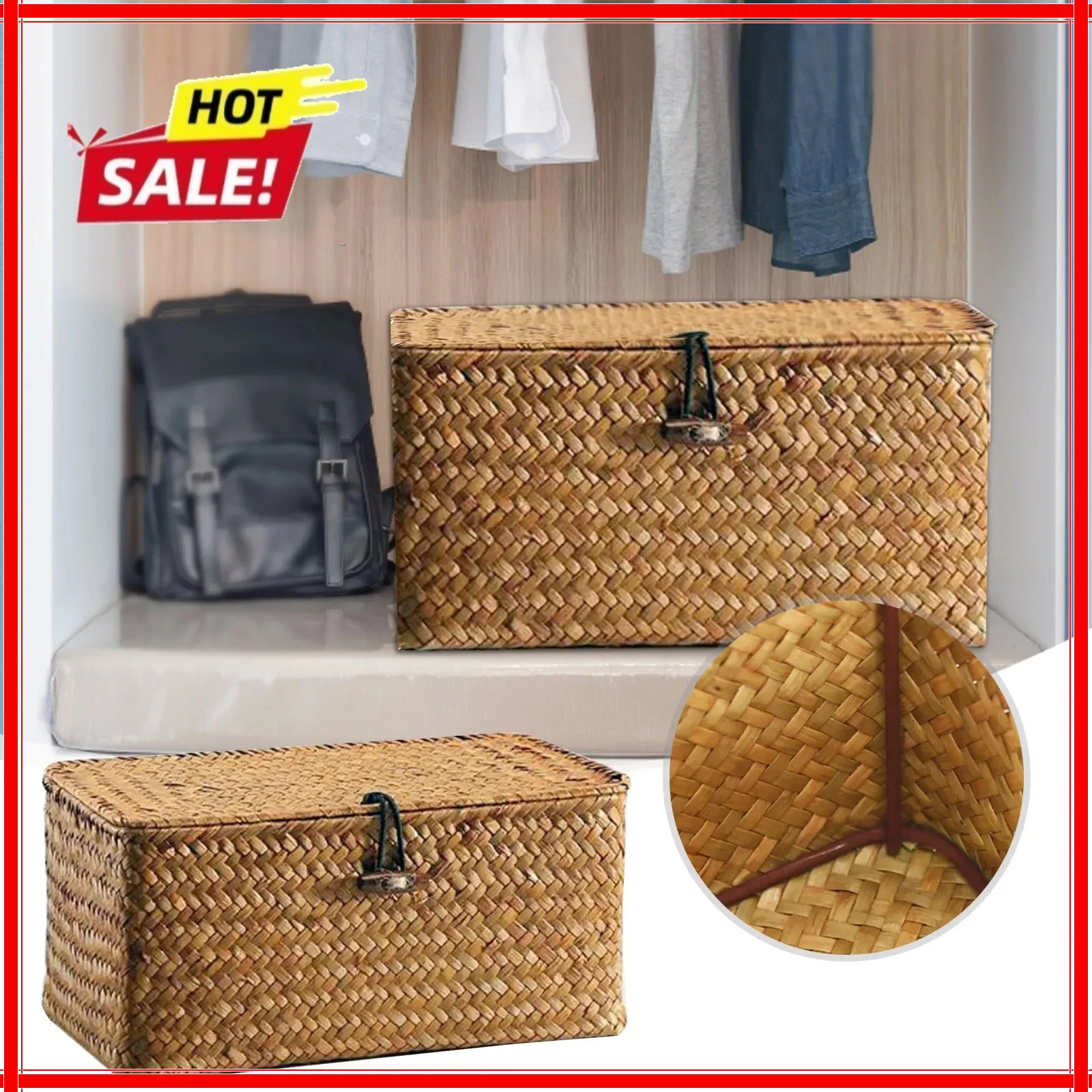 Handcrafted Vintage Rectangular Woven Storage Basket