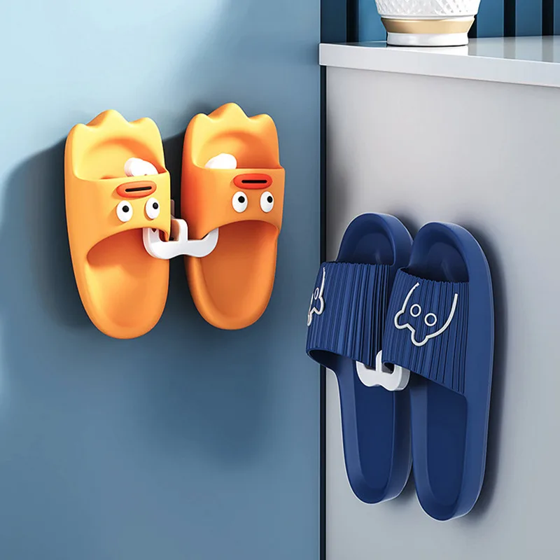 Lot De 2 Supports Muraux Pour Pantoufles Sans Perçage - Adhésif, Dimensions 8x7 Cm - Idéal Salle De Bain, Entrée