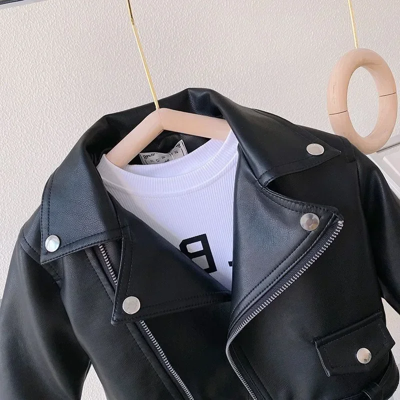 Baby Girls Leather Jackets Elegant Zipper Basic Jacket Spring Autumn Classics Handsome Baby Boy Pu Outerwear Kids Clothing