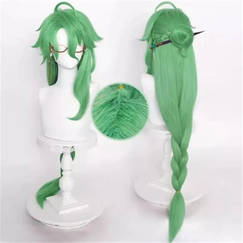 

Game Genshin Impact Baizhu Cosplay Wig Green Braid Long Hair Heat Resistant Synthetic Halloween Partyaccessories Props + Wig Cap
