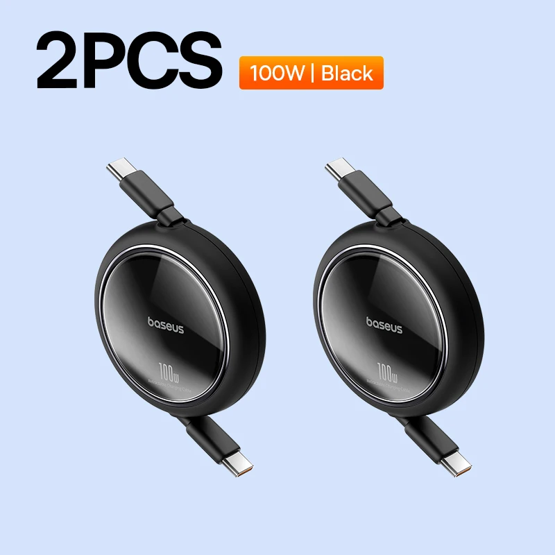 thumbnail image 1 of Cable USB C retráctil Baseus de 2/5 piezas de 100 W para iPhone 16, 15, ProMax, cable de carga rápida para MacBook, iPad, tipo C para Xiaomi y Samsung, 1 of 5
