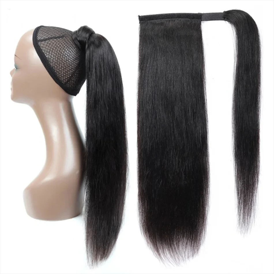 Ponytail Human Long Straight Hair Wrap Around Remy Hair Extensions Brazilian Hair Extensions Clip Ins Natural Color Hairpiece