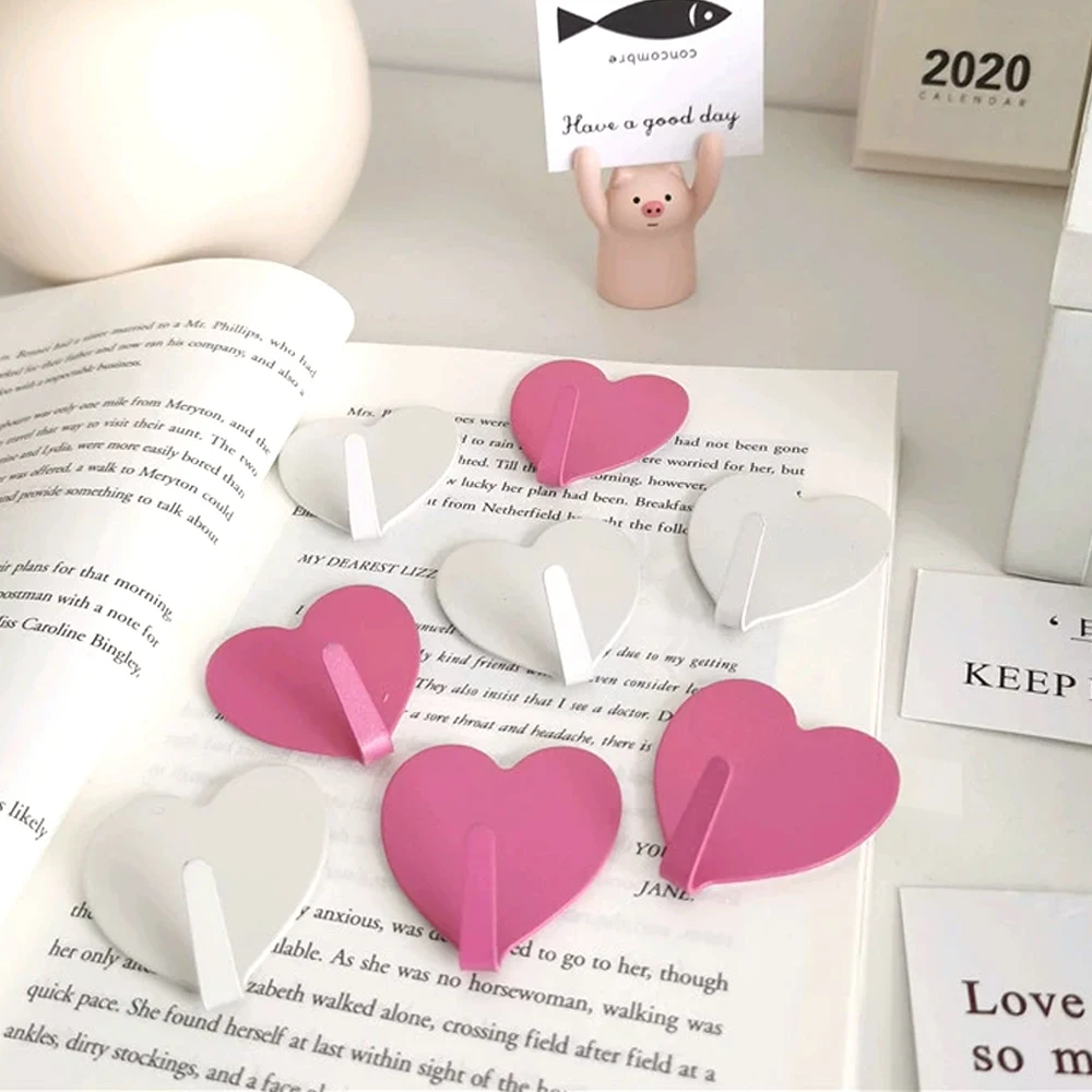 Pink Heart-Shaped Stainless Steel Adhesive Wall Hook for Keys, Clothes, and Towels