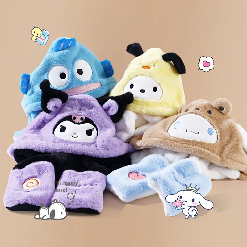 

Kawaii Sanrioed Pachacco My Melody Cinnamoroll Осень-Зима Новинка шапка шарф для девочки один комплект милый мультяшный теплый плюшевый шарф