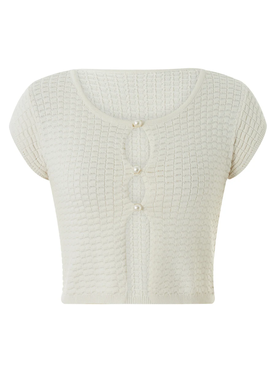 

Женская футболка с коротким рукавом с вырезом лодочкой и пуговицами