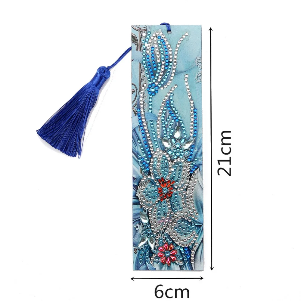 2 Pcs Diamond Painting Tassels Bookmarks Art 5D DIY Rose and Peacock Kits Leather Bookmark for Graduation Anniversary Birthday Christmas Kids Adults