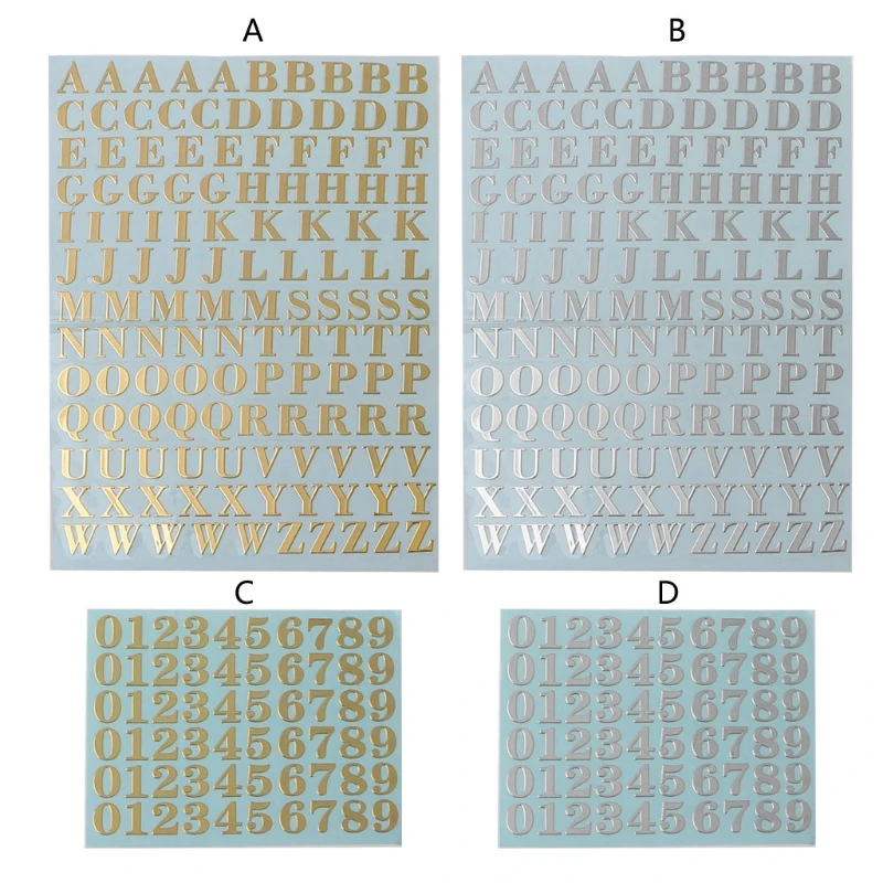Alphabet Decor Stickers Self Adhesive Stickers 2 Sheets Metal Letters Alphabet And Glitter Number Stickers