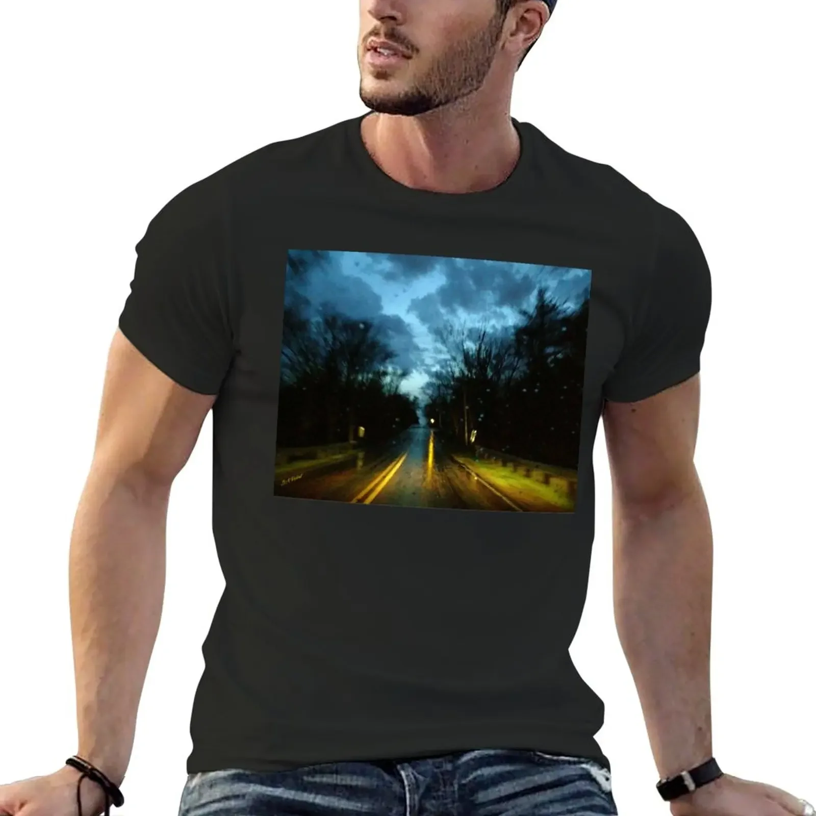 

Dark Rainy Road T-Shirt korean fashion for a boy mens graphic t-shirts funny