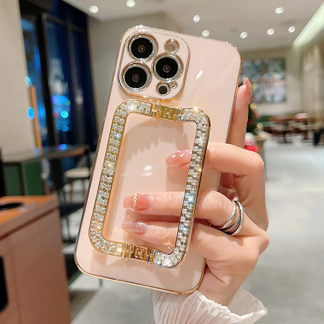 Silicone Phone Case With 3d Crystal Square Holder For Xiaomi_voghion.com