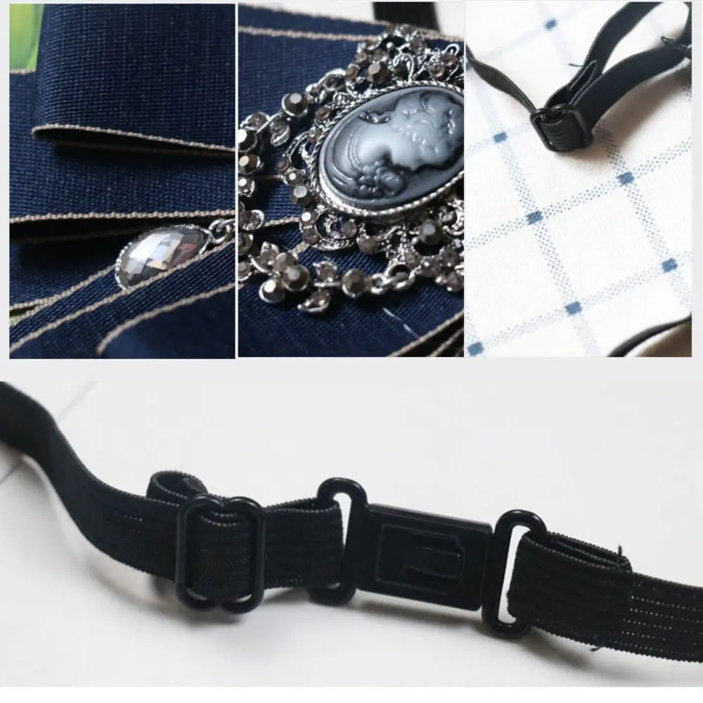 Luxuriöse schwarze Strass-Band-Fliege, modische Stoff-Stoffkunst, handgefertigte Kristall-Fliege, Band, Schleife, Brosche, Krawatte – Detail 14