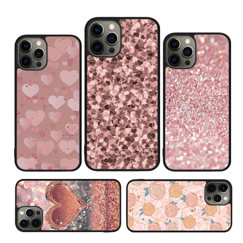 Custodia Per Telefono Gold Rose Pink Love Heart Per Iphone Se2020 15 6S 7 8 Plus 12 Mini 13 11 14 Pro X Xr Xs Max Cover Shell Coque