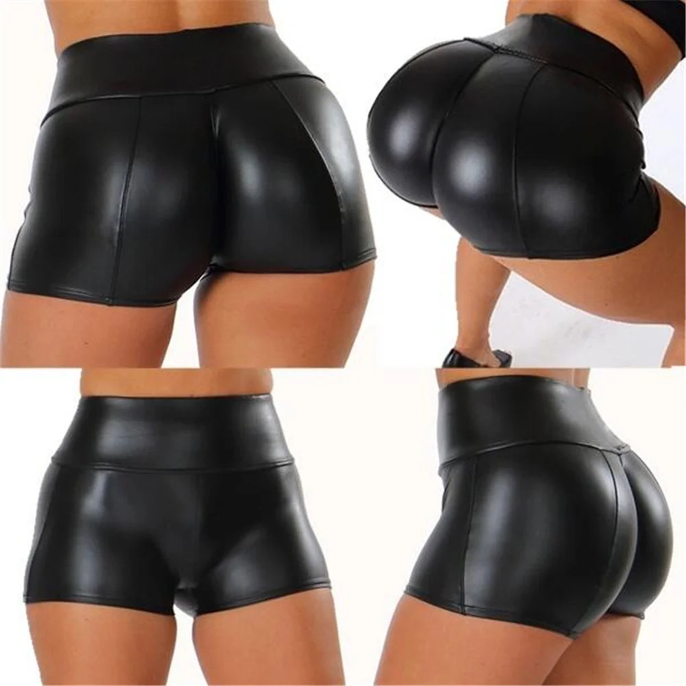 Woman Sexy Crotchless Mini Shorts PU Leather Open Crotch Pants Outdoor Sex Hip Big Ass Club High Rise Fashion Tight Body Cloth pic