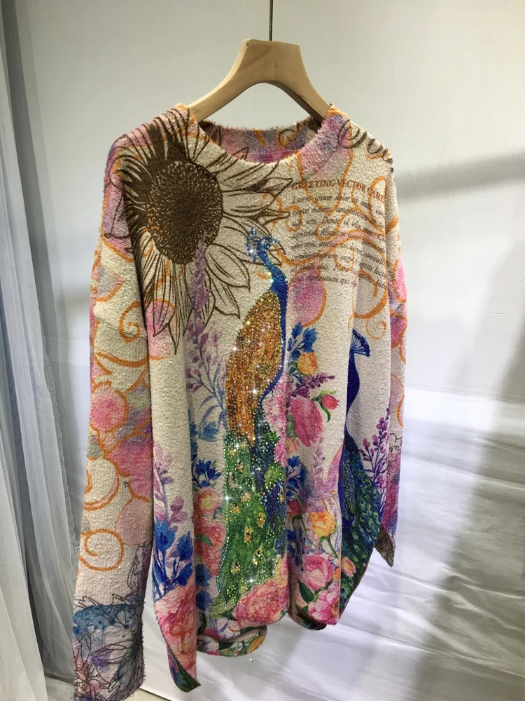 

European goods hot drill sweater women thick round neck loose long sleeve light luxury long knitted