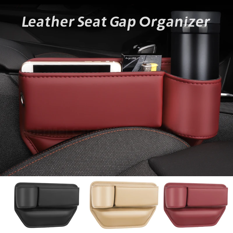 

Leather Car Seat Gap Organizer Auto Console Side Pocket Multifunction Storage Box with Cup Holder Car Interior Crevice Storage