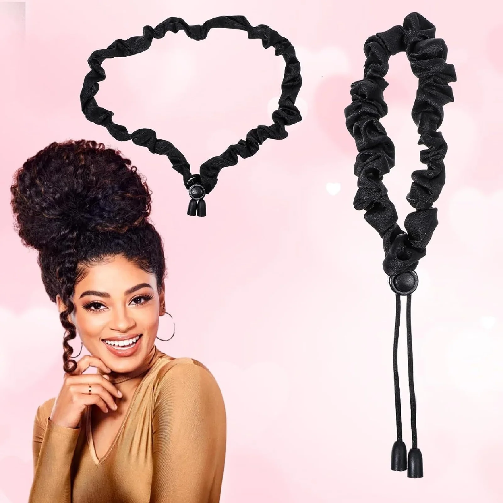 1PC Kordelzug, Satin, Haarband, extra lang, modisch, künstliche Seide, Premium, Kopfbedeckung, afrikanisches verstellbares Puff-Stirnband – Detail 4