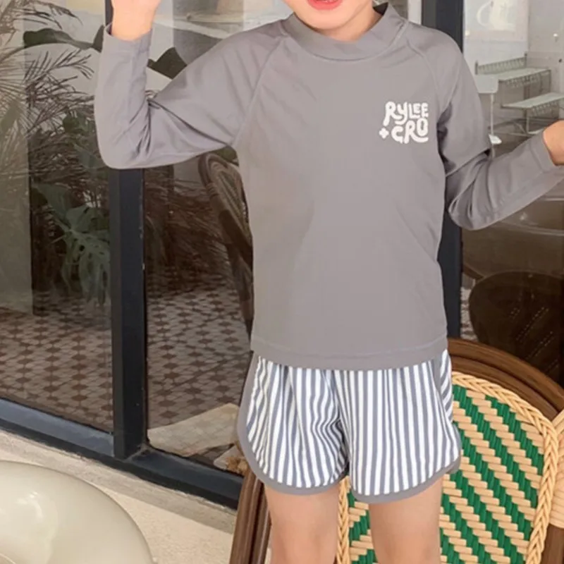 Baby Boy Swim Suit Long Sleeve Tshirt+Shorts 2pcs Infant Toddler Child Swimwear Bathing Suit Kid Swimming Clothing 1-7Y kids swimsuits
