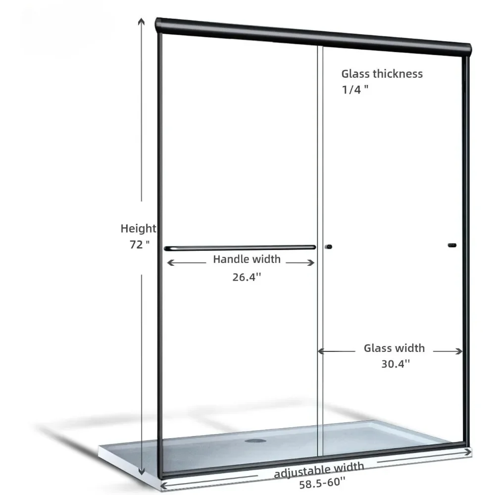 58.5-60 in.W X 72 in.H Glass Shower Door Semi Frameless Double Sliding 1/4" Clear Glass Black Finish