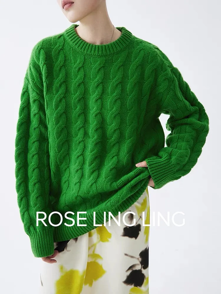 

2023 New Autumn and winter O-Neck cashmere sweater women loose Cashmere fried dough twist sweater thick Cashmere sweater women