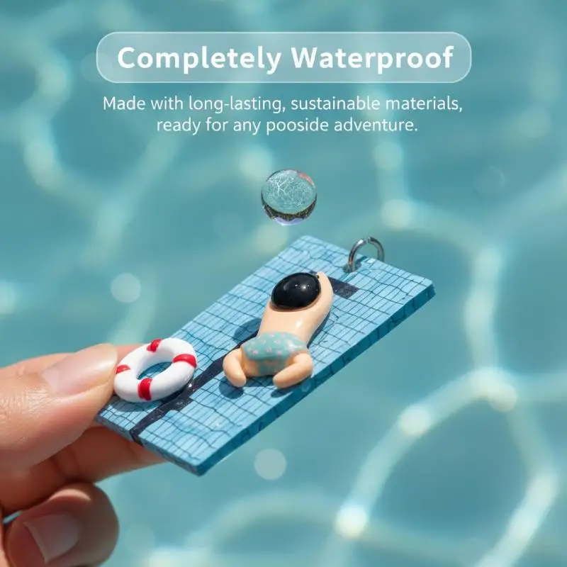 Schwimm-Schlüsselanhänger, Pool-Schlüsselanhänger, Autoschlüsselring, Anhänger, Autoschlüsselkette, blau-gelbes Hängeornament, für Teenager